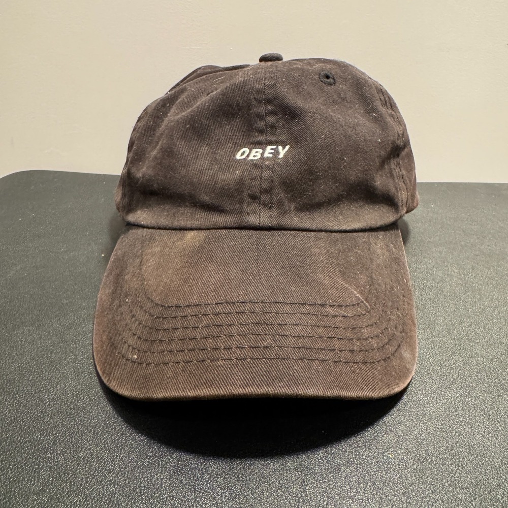 OBEY Hat Cap Black Logo Embroidered Strap Back Baseball Vintage Skate Y2K Dad